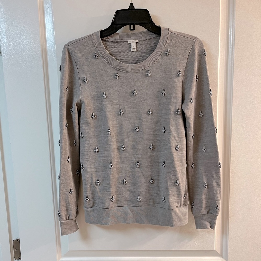 Like new: $98 J.CREW Gray Cotton Embellished Sweatshirt, XS